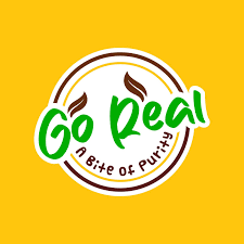 The logo of Go Real, a high-end dry fruit and nutritious snack company that sells organic nuts, cashews, pistachios, and almonds that are 100% natural.